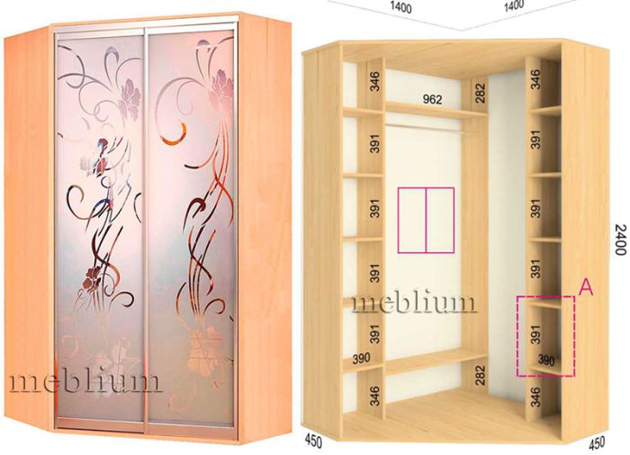 (СНЯТО С ПРОИЗВОДСТВА) Угловой шкаф-купе Стандарт 1400-65