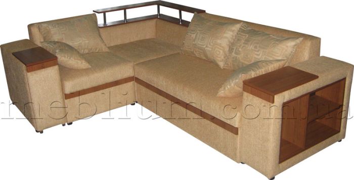 ПРОДАНО (можно под заказ) Угловой диван Meblium 128-10 "7" с баром лугано браун