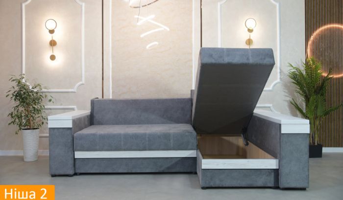 Угловой диван Неаполь 3 (бар, ниша + полки) Pocket Spring – 89 