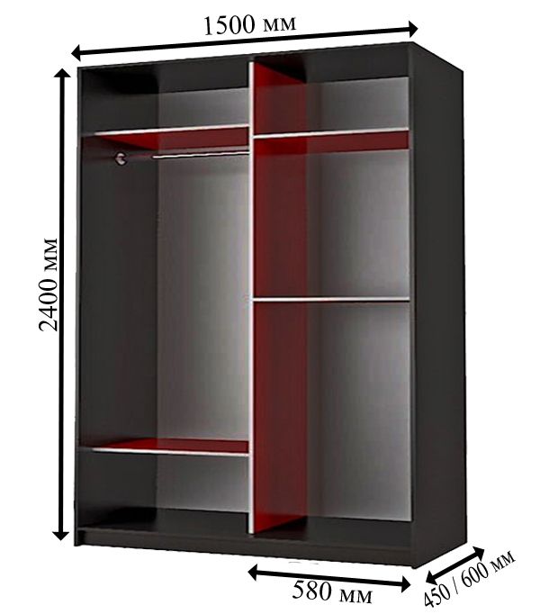 Шкаф-купе Флэш 1500-15 дуб молочн. (фасады: 1шт - ДСП дуб молочн., 1шт зеркало)