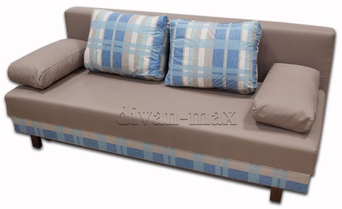Диван Эко-37 Мура 22 + Крата 145, подушки - голубые