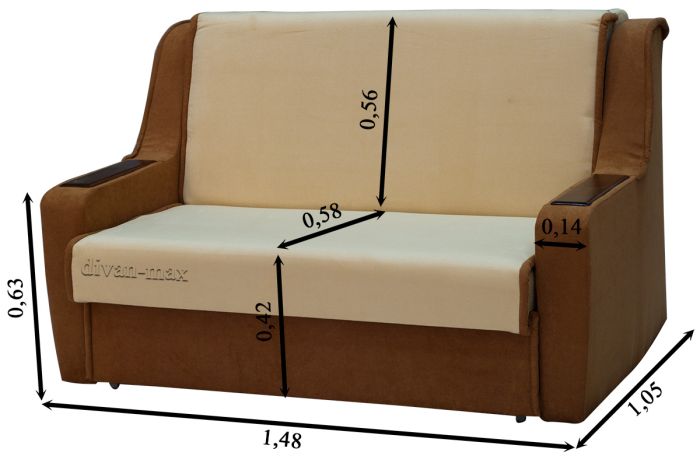 Диван Эш 120-12 Коса Коричневая + Коса Коричневая Однотон
