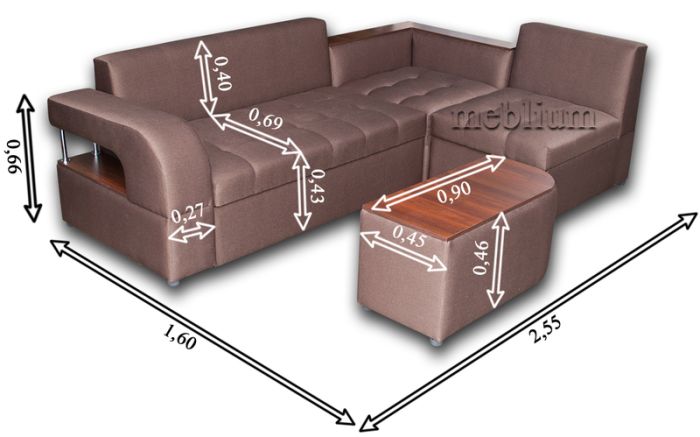 Угловой диван Meblium 191-10 со столиком Нью Йорк дарк браун
