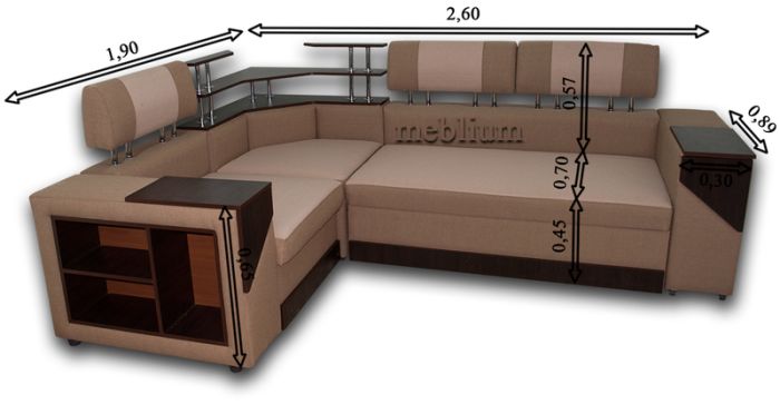Диван угловой Meblium 187-10 Лугано крем, подушки - Лугано браун