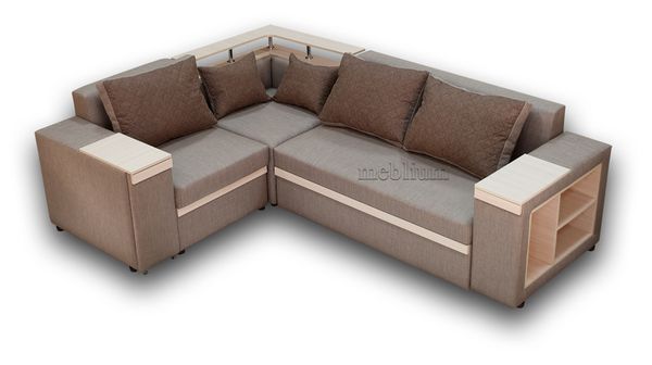 Угловой диван Meblium 128-10 с баром Лугано Браун + Саванна Каро 25