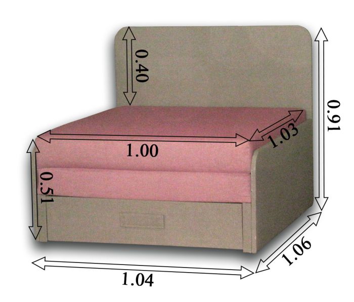 Диван Омега 1,00-42 Комет розовый + Серый