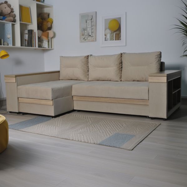 Угловой диван Неаполь 3 (бар, ниша + полки) Pocket Spring – 89 