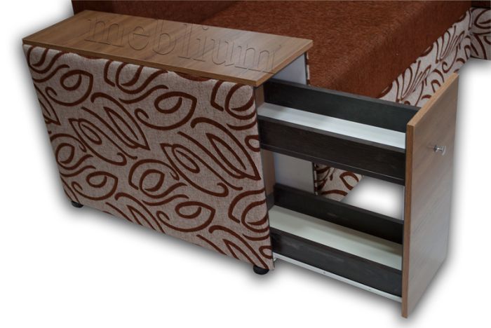 Угловой диван Meblium 214-1 Змн 09 Однотон коричневый + 09 Вензель коричневый