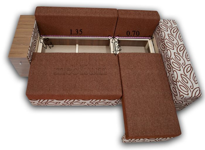 Угловой диван Meblium 214-1 Змн 09 Однотон коричневый + 09 Вензель коричневый