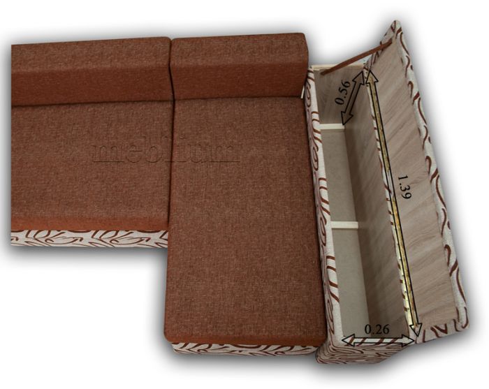 Угловой диван Meblium 214-1 Змн 09 Однотон коричневый + 09 Вензель коричневый