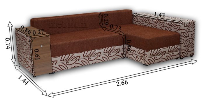 Угловой диван Meblium 214-1 Змн 09 Однотон коричневый + 09 Вензель коричневый